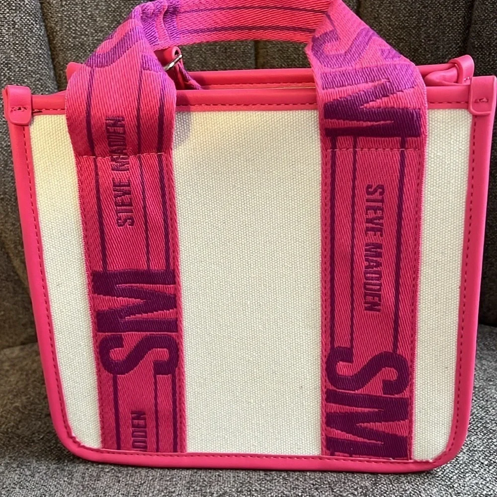 NWT Steve Madden bwebber satchel pink flash canvas crossbody tote bag